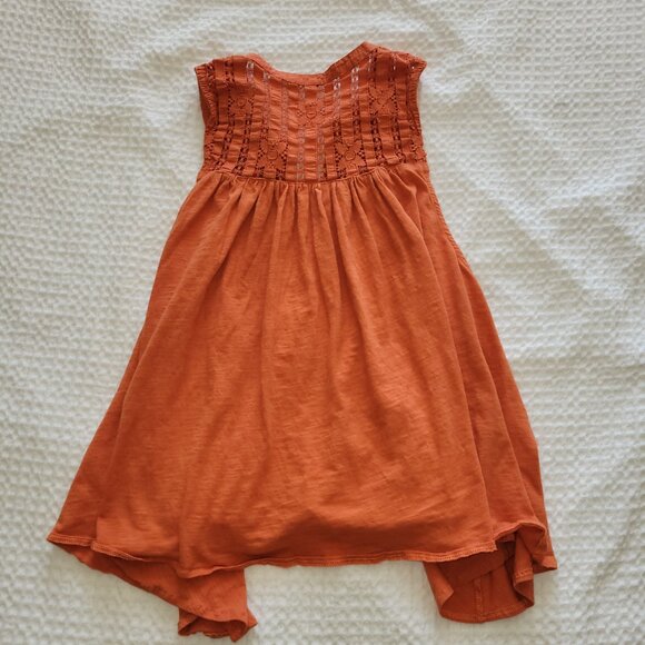 Free People Burndt Orange Top Sunkissed Flowy Lace Inset Sleeveless Top Medium - Picture 5 of 9